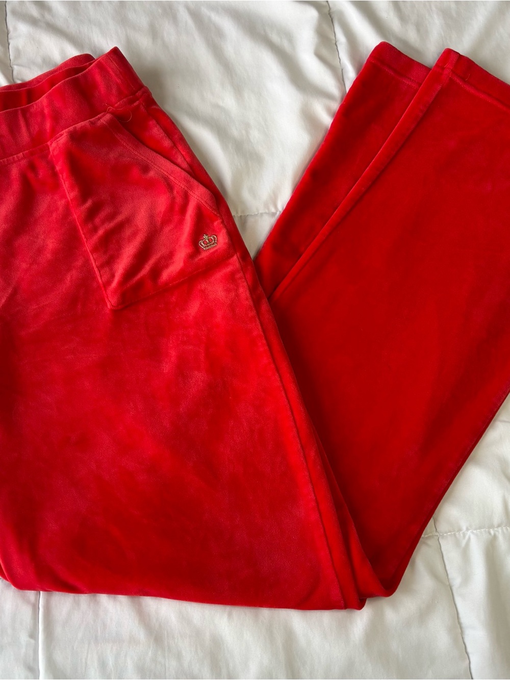 Juicy Couture Red Velour Joggers with Crown Charm